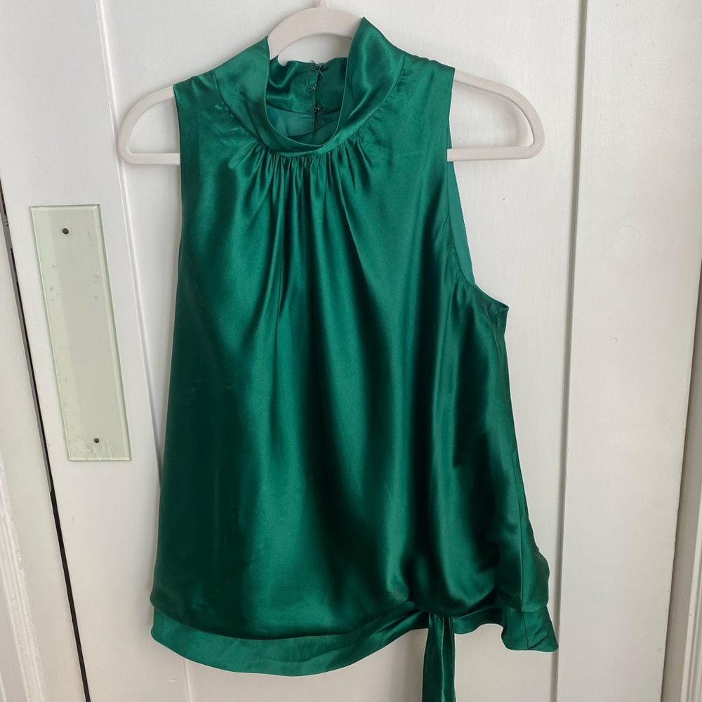 Women’s Green Satin High Neck Tank Top